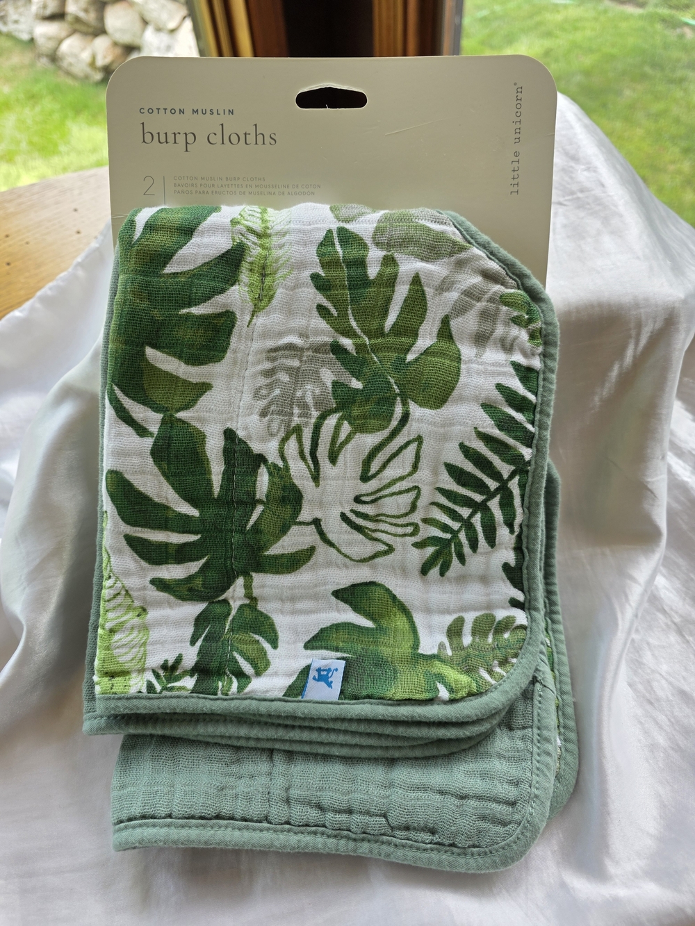 Little Unicorn Cotton Muslin Green Tropical Burp Cloth & Solid Green - Set of 2
